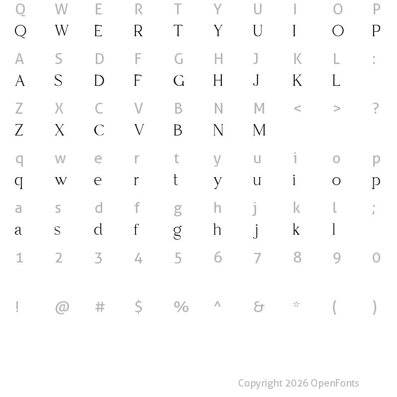 Character Map of Wondar Quason Free Regular