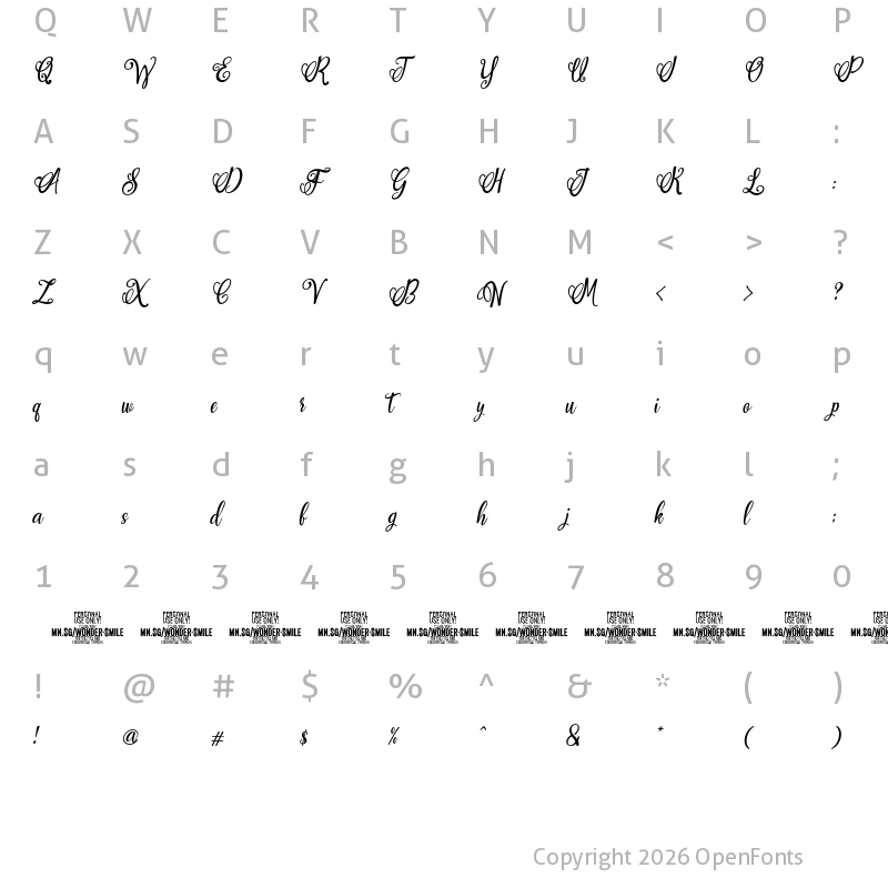 Character Map of Wonder Smile PERSONAL USE Italic
