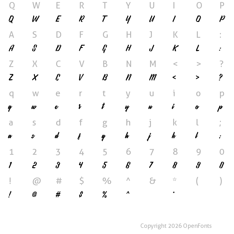 Character Map of Wonder Stark DEMO Regular