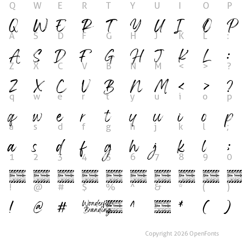 Character Map of Wonderful Branding Personal Use Regular