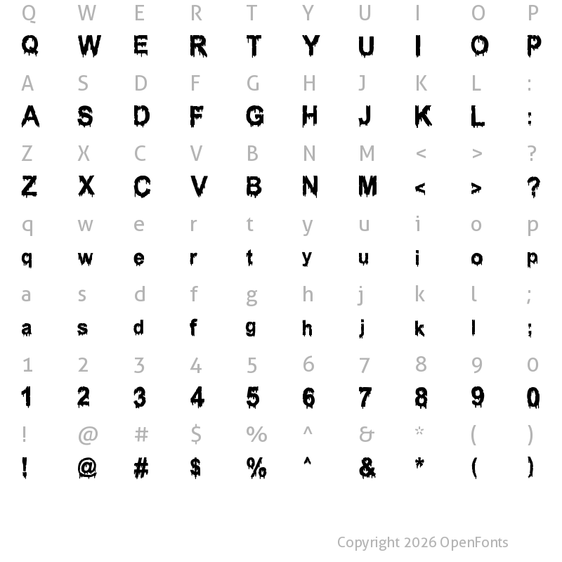 Character Map of WOODCUTTER DRIPPING CLASSIC FONT Regular