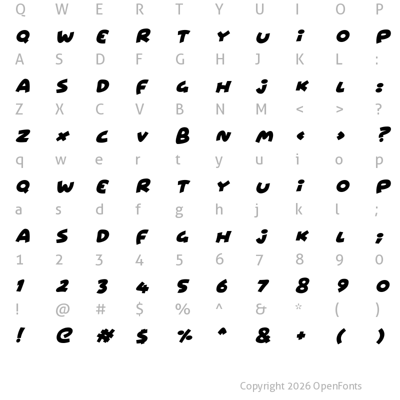 Character Map of Wowsers Italic