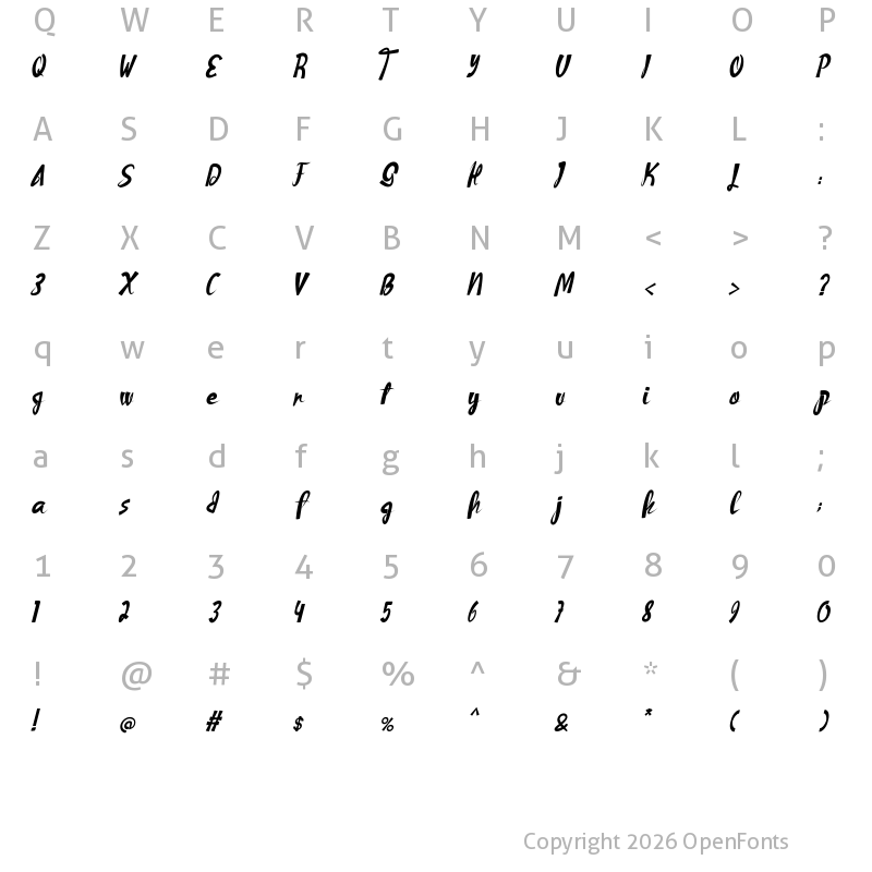 Character Map of Write The Words Italic
