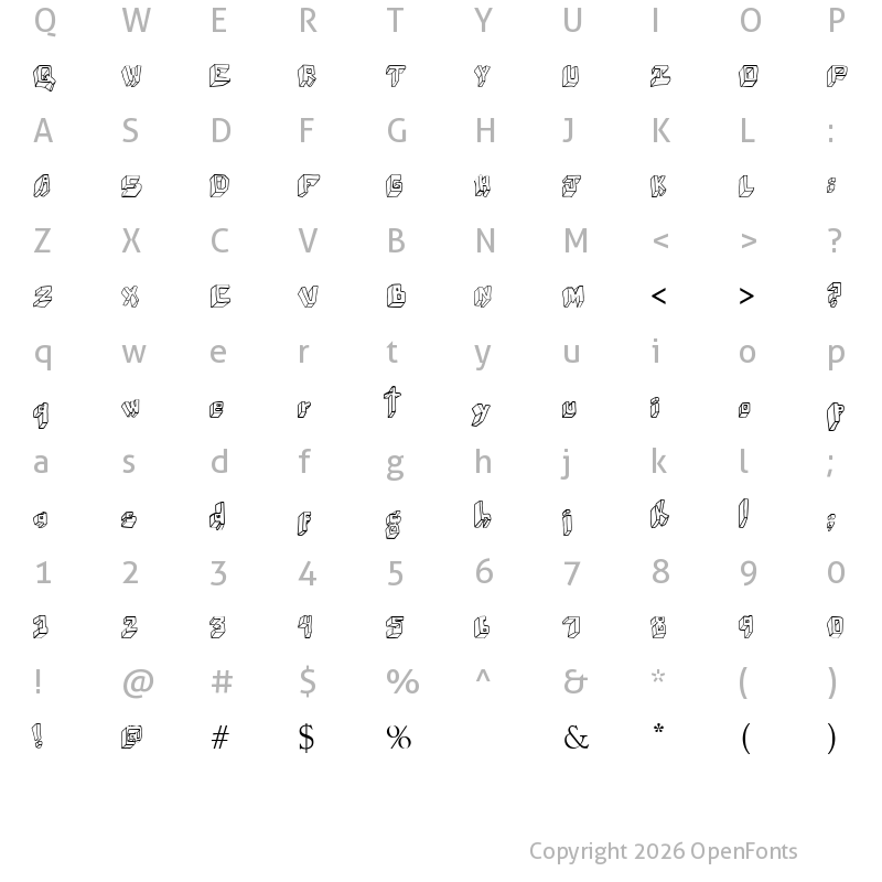 Character Map of wuwu perspectiva Regular
