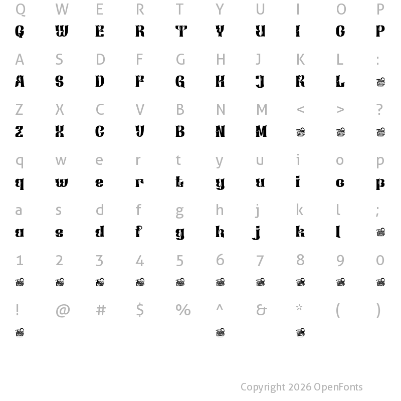 Character Map of Xagetif Regular