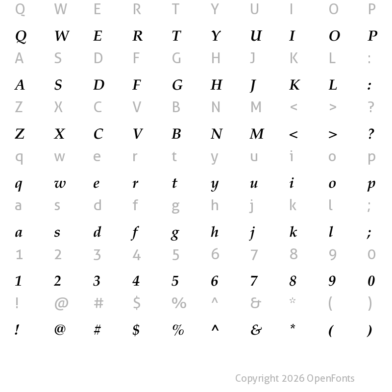 Character Map of XB Kayhan Bold Italic