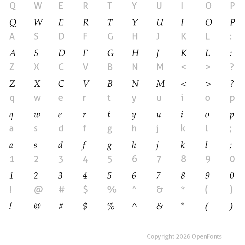 Character Map of XB Kayhan Italic