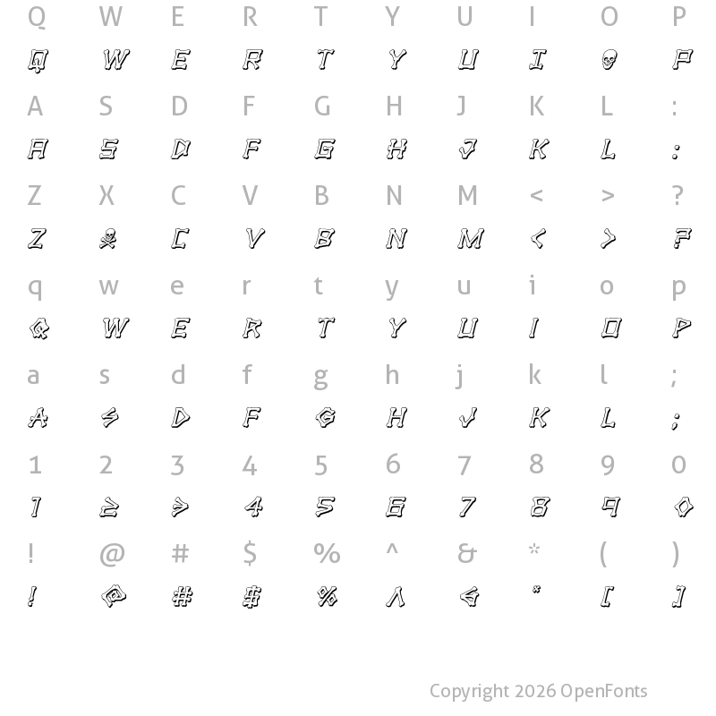 Character Map of xBONES 3D Italic Italic