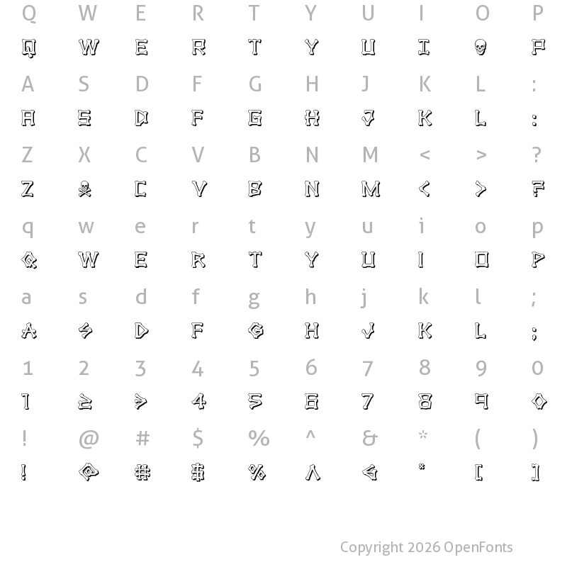 Character Map of xBONES 3D Regular