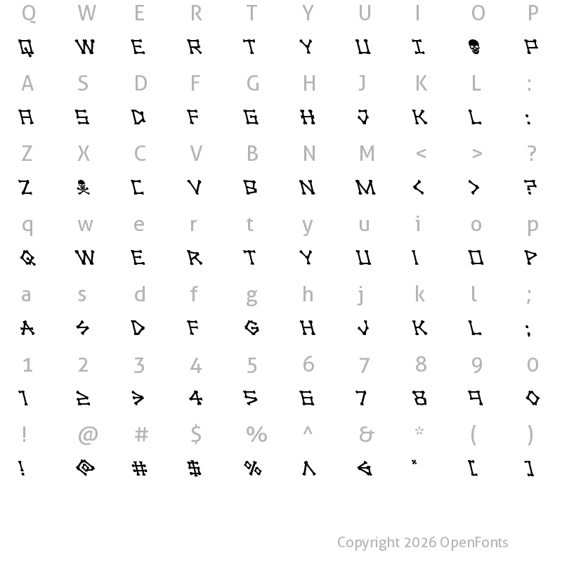 Character Map of xBONES Leftalic Italic