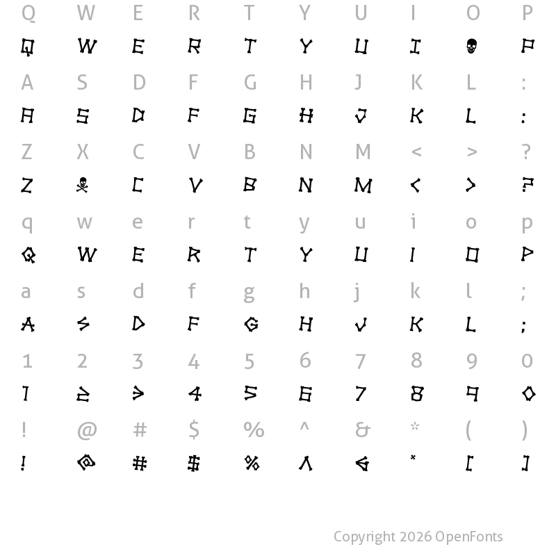 Character Map of xBONES Rotated 2 Regular