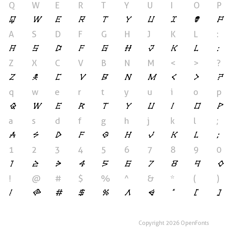 Character Map of xBONES Super-Italic Italic