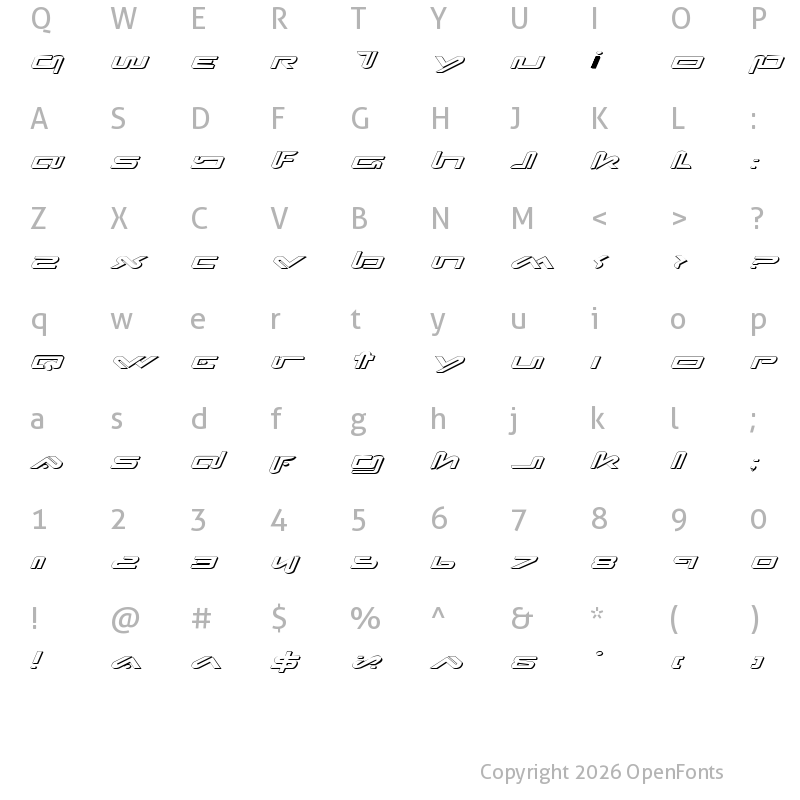 Character Map of Xephyr Expanded Shadow Italic Expanded Shadow Italic