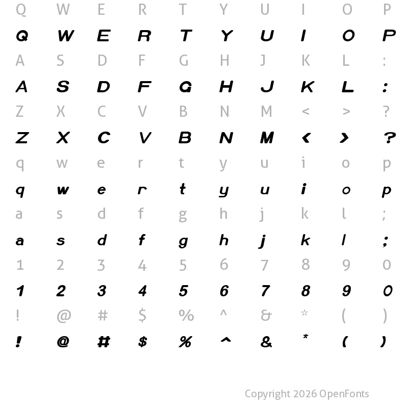 Character Map of Xero Bold Italic