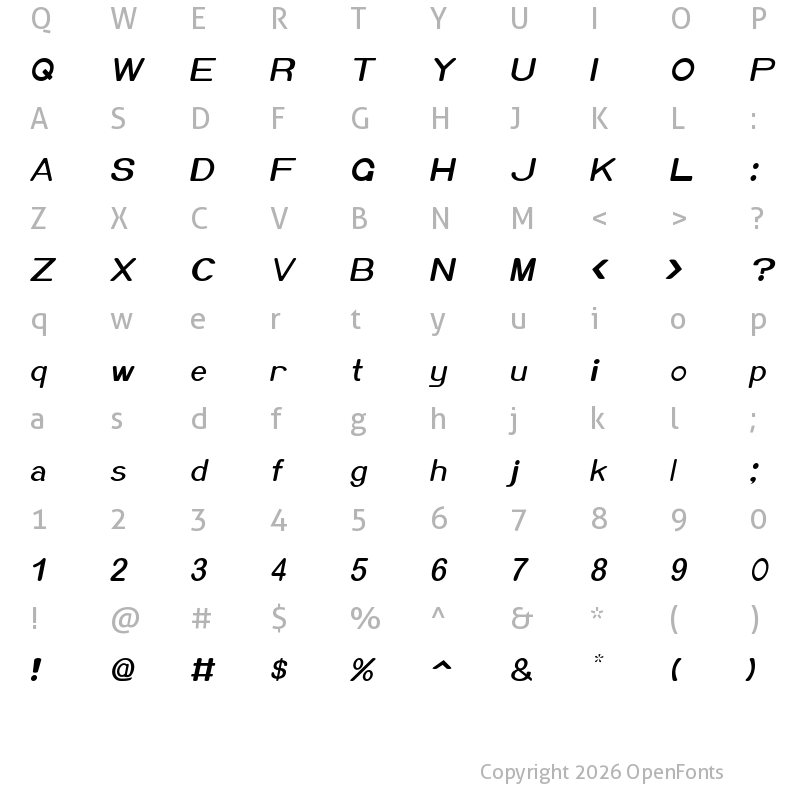 Character Map of Xero Thin Italic