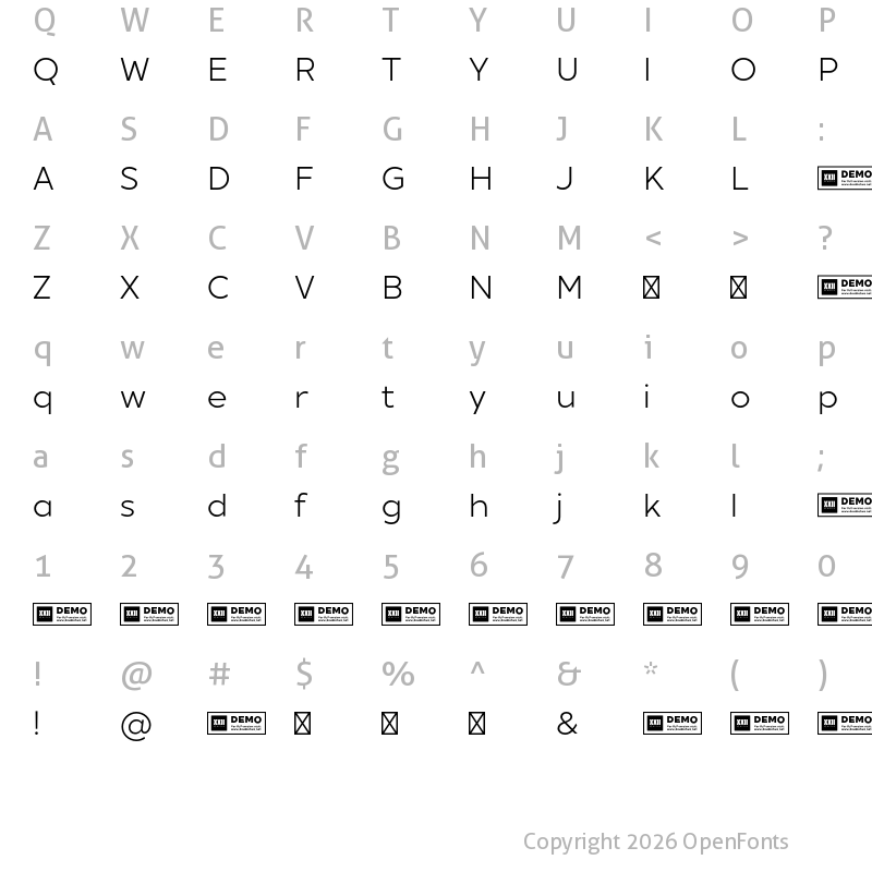 Character Map of XXII Geom DEMO Book