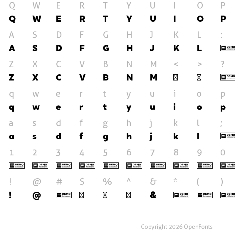 Character Map of XXII Geom DEMO Heavy