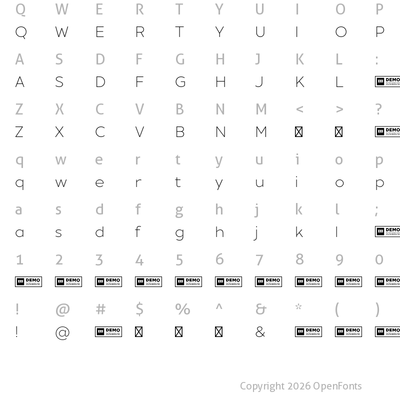 Character Map of XXII Geom DEMO Light