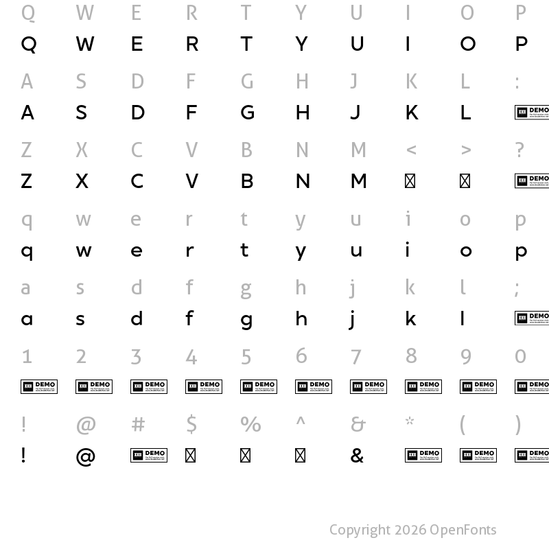 Character Map of XXII Geom DEMO Medium