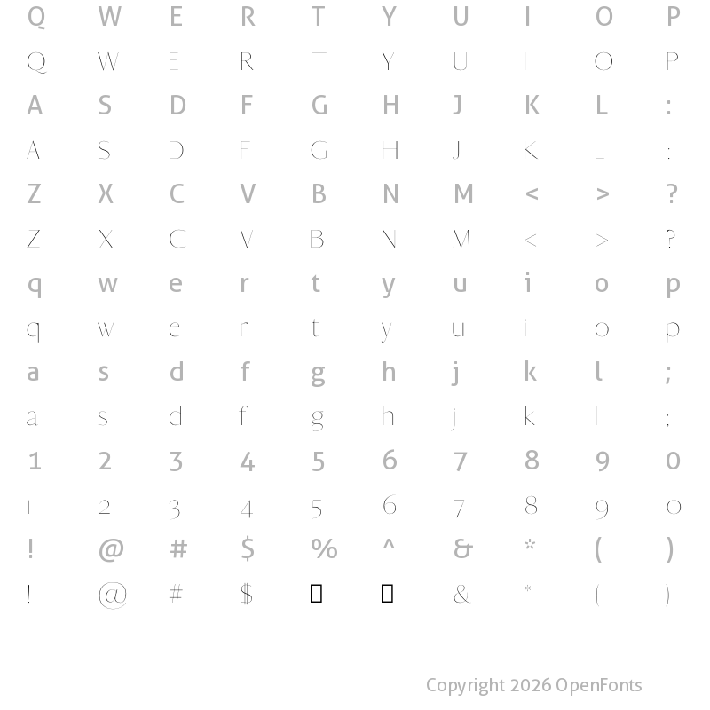 Character Map of Yadon Thin