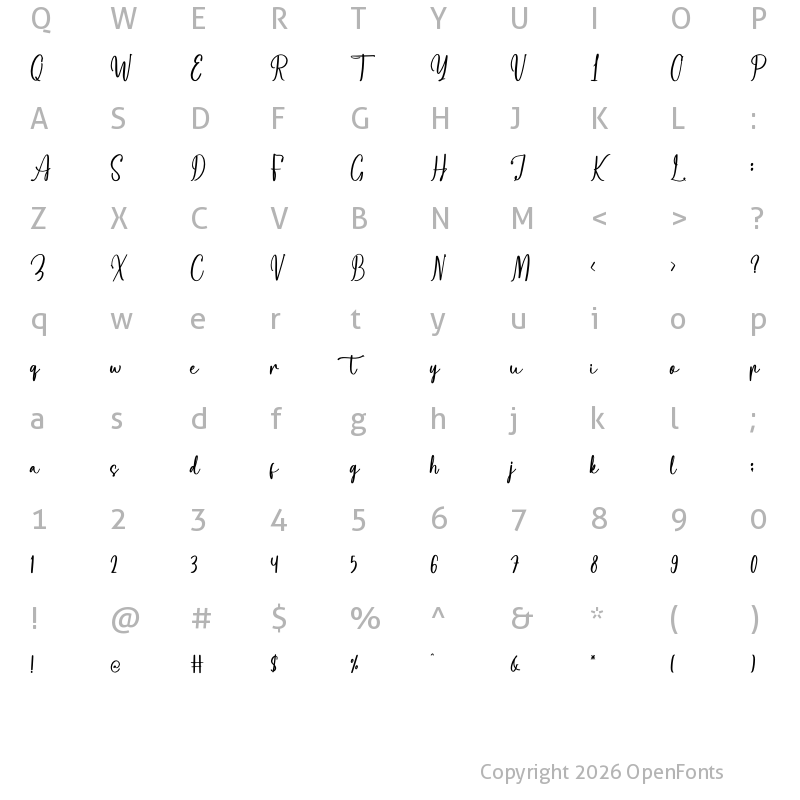 Character Map of Yanhir Amolesthic Regular
