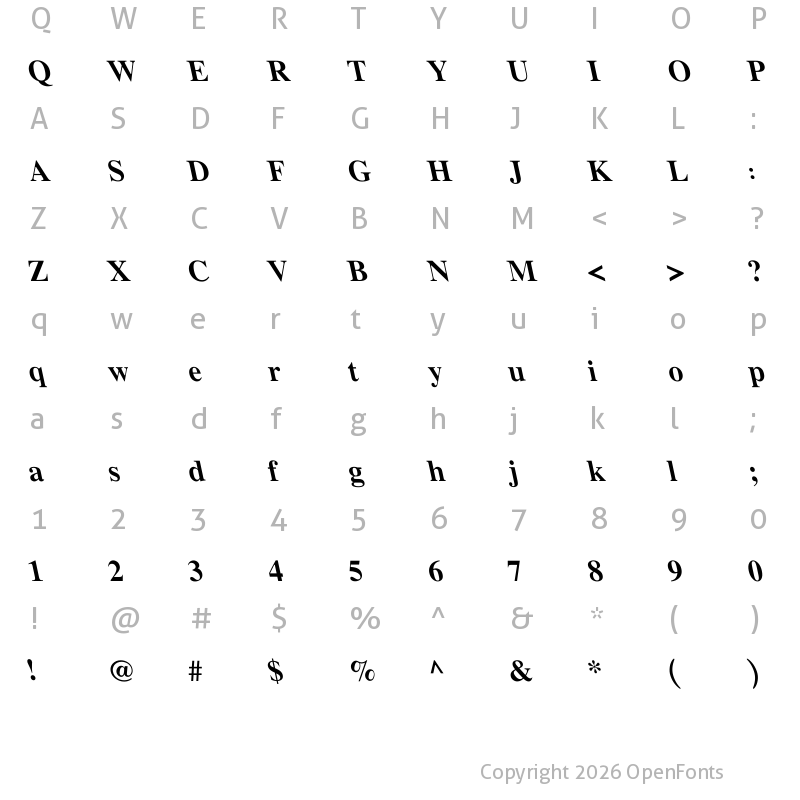 Character Map of Yas Bold Italic
