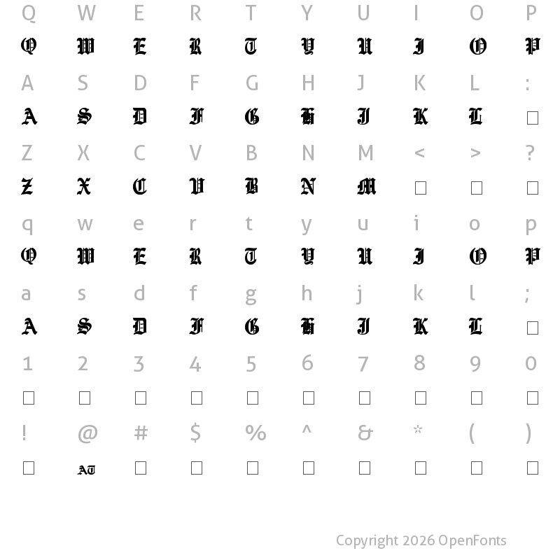 Character Map of Ye Old Shire Regular