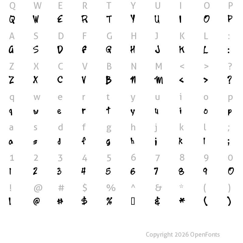 Character Map of Year2000Boogie Regular