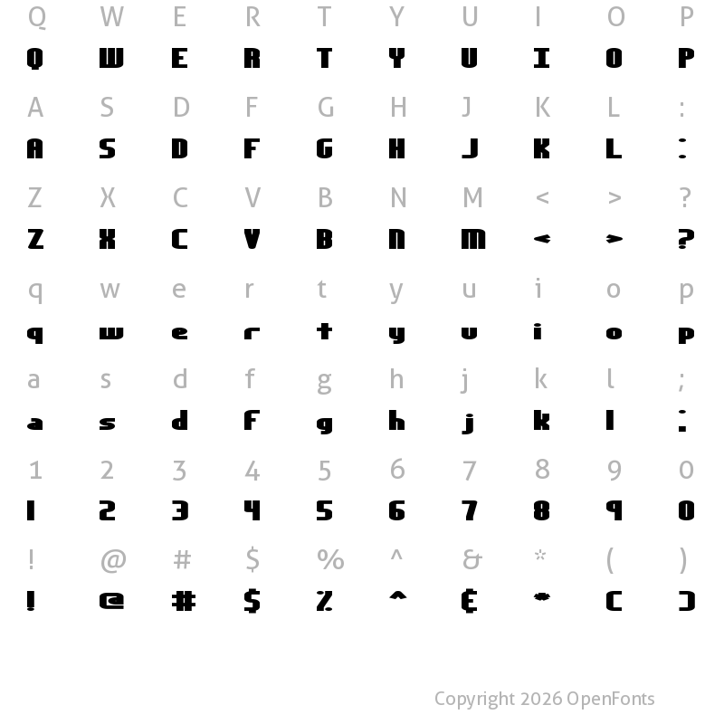 Character Map of Yesterday BRK Regular