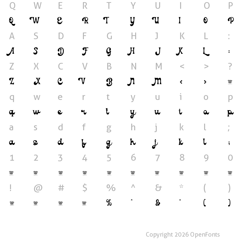 Character Map of Yesterday Time Regular