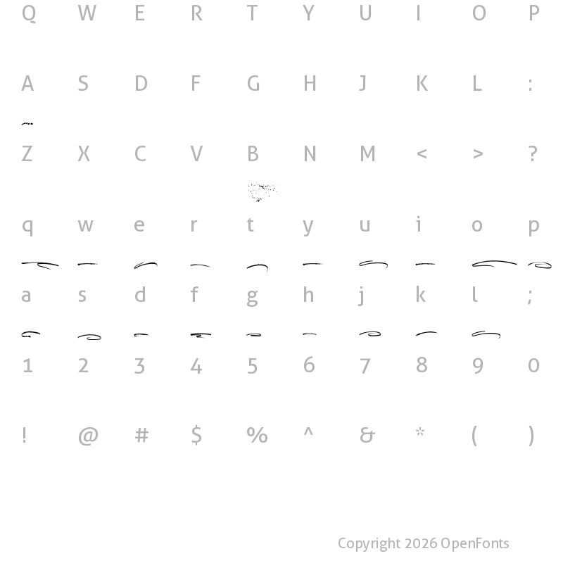 Character Map of Yohey Swashes Regular