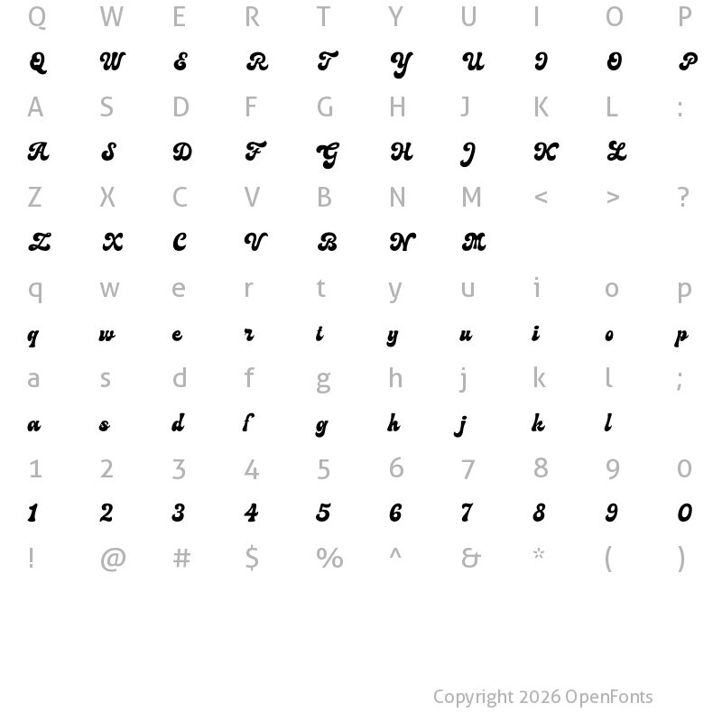 Character Map of Yolien Regular