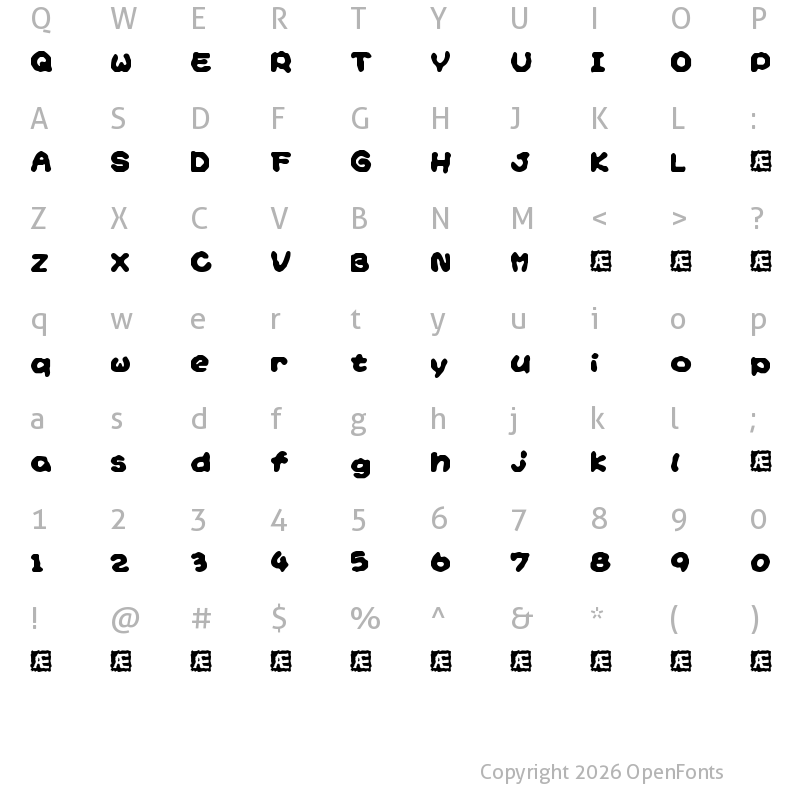 Character Map of Yoshi's Story game text BRK Regular