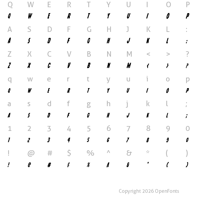 Character Map of Young Frankenstein Condensed Italic Condensed Italic