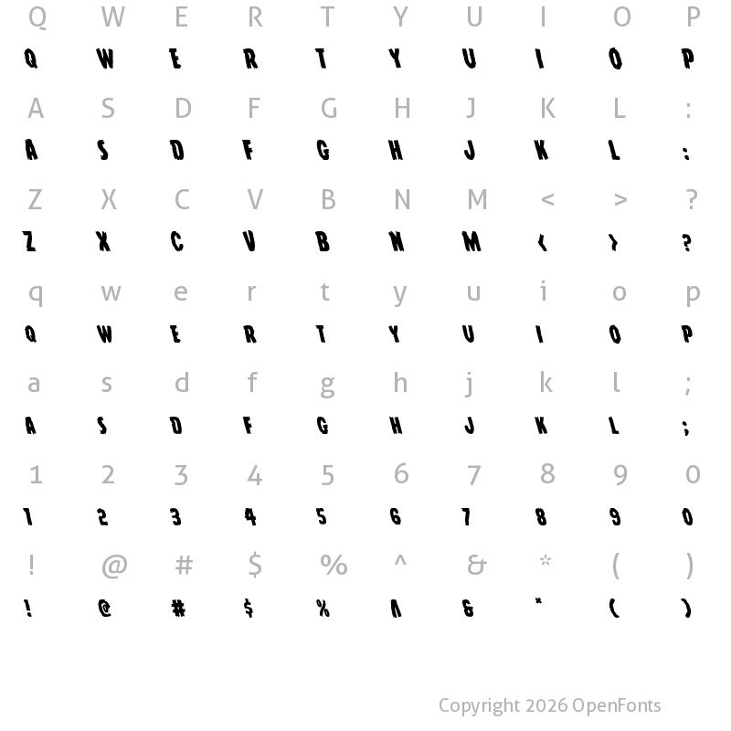 Character Map of Young Frankenstein Leftalic Italic