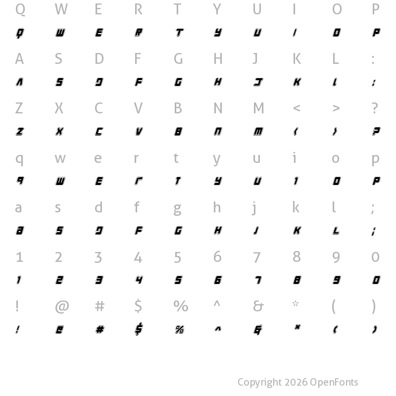 Character Map of Young Techs Academy Italic Italic