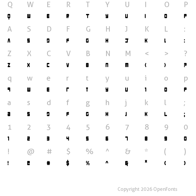 Character Map of Young Techs Condensed Regular