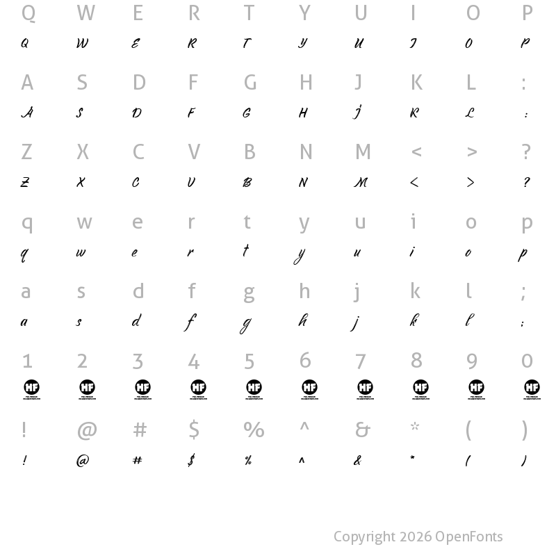 Character Map of Youth Touch DEMO Regular