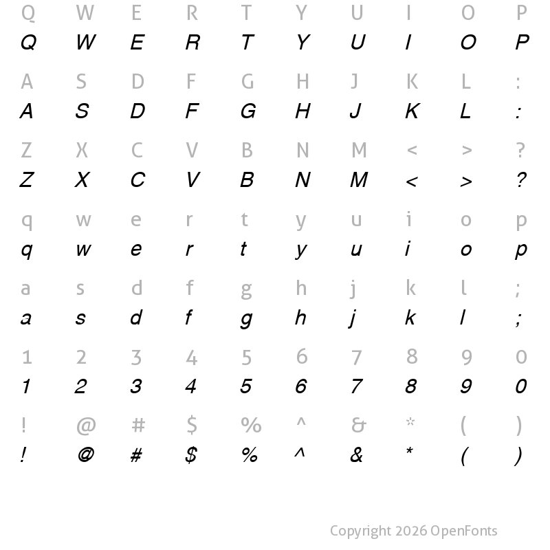 Character Map of Yoxall Italic