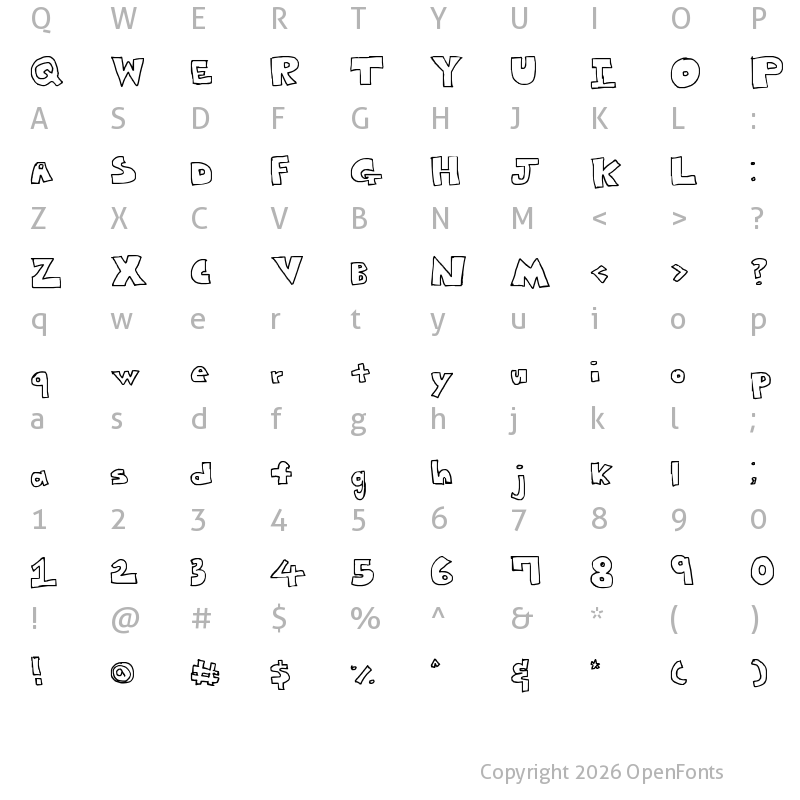 Character Map of Yujin Bubbles Regular