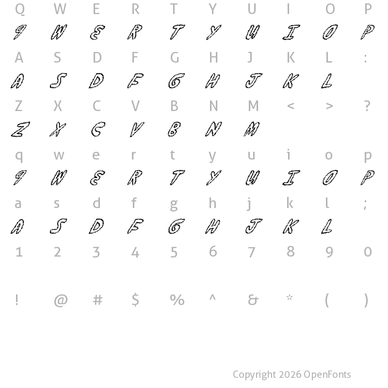 Character Map of yumernub fuzzy Regular