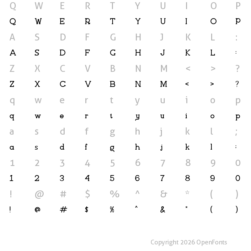 Character Map of Yunig Regular