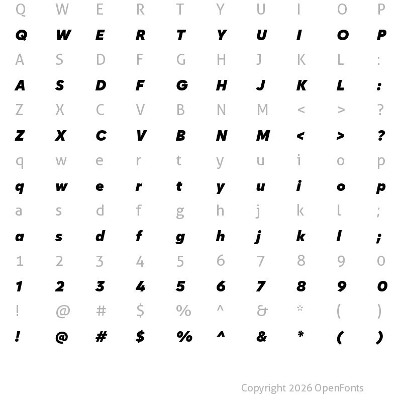 Character Map of Zabal DEMO Ultra Italic