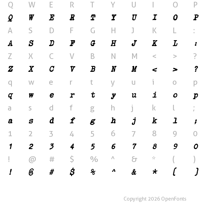 Character Map of zai Courier Polski 1941 italic Regular