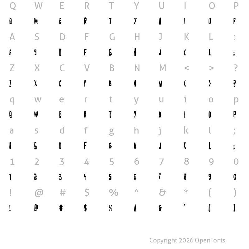 Character Map of Zakenstein Condensed Condensed