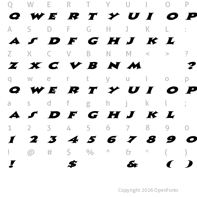 Character Map of Zaleski Extended Italic Italic