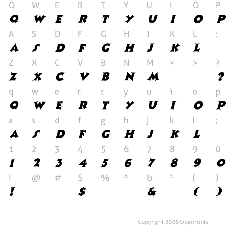 Character Map of Zaleski italic Italic