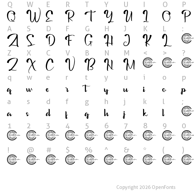 Character Map of Zalina Demo Regular