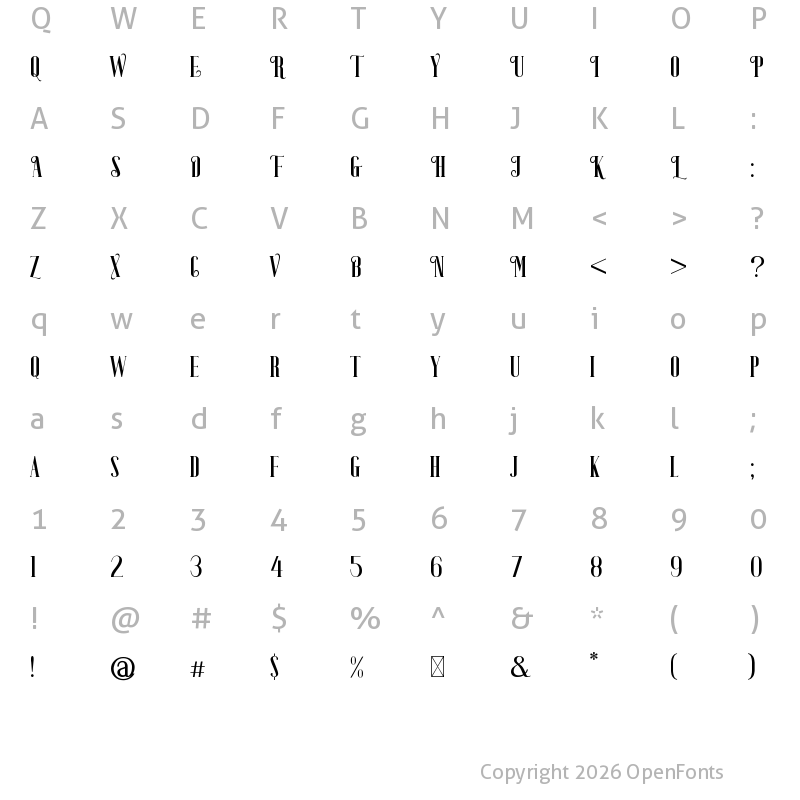 Character Map of ZANIE BROVIA Regular