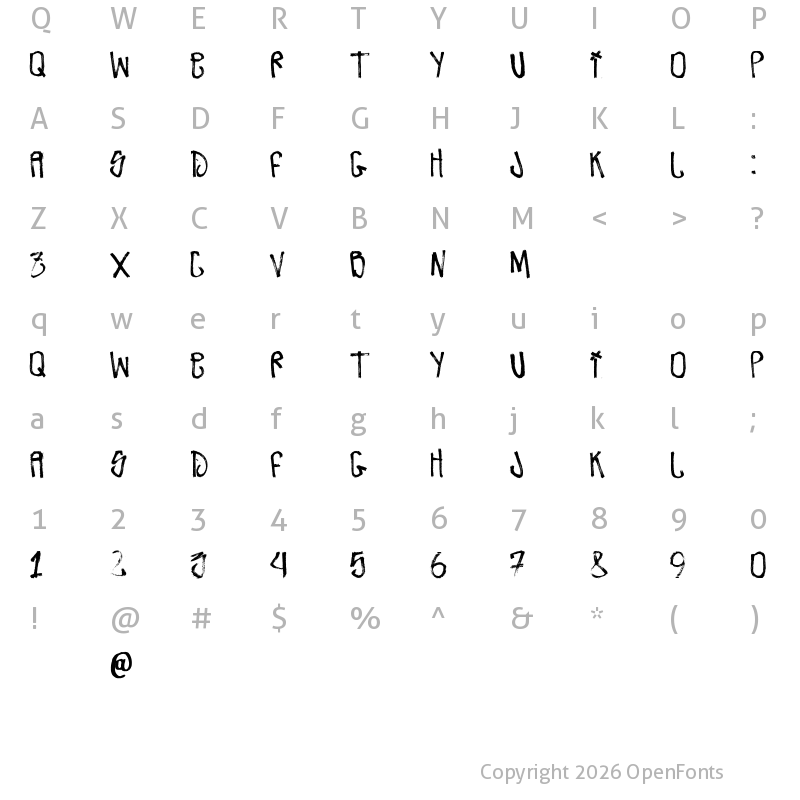 Character Map of Zdarx Hardcore Regular